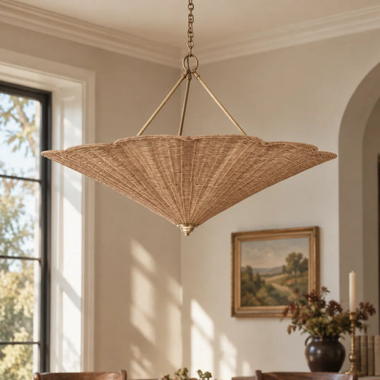 Natural Rattan Inverted Cone Shade Chandelier