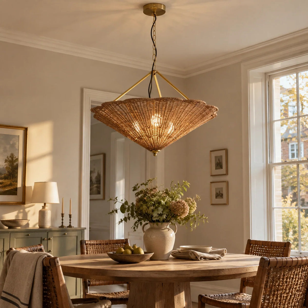 Natural Rattan Inverted Cone Shade Chandelier