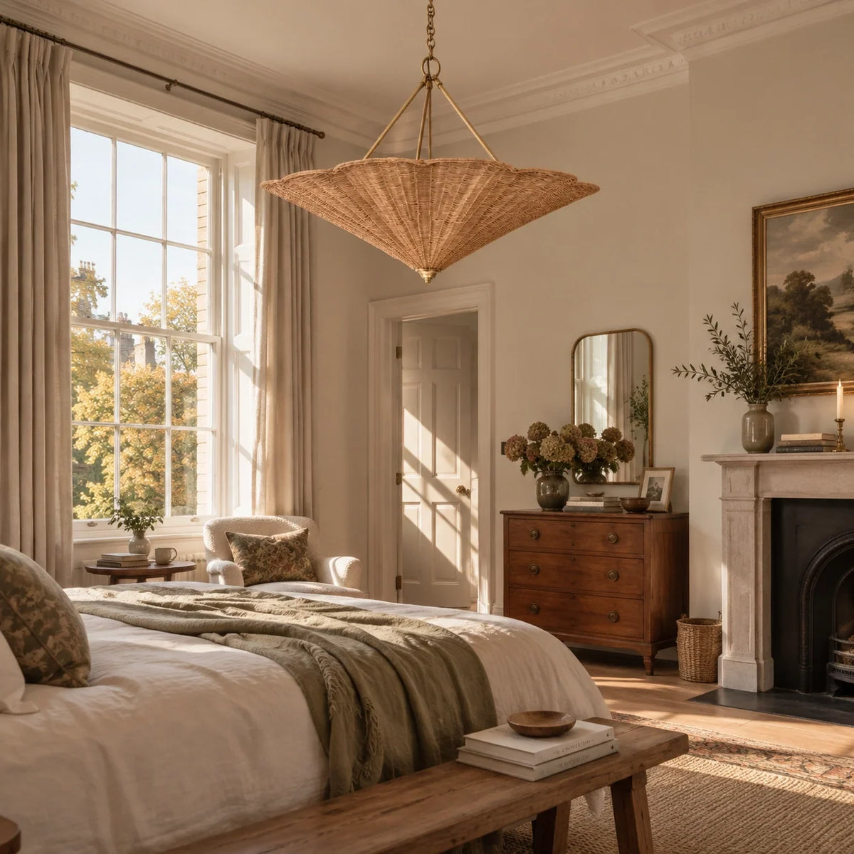 Natural Rattan Inverted Cone Shade Chandelier