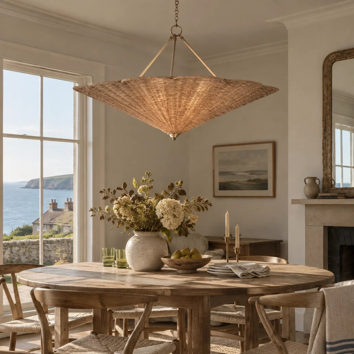 Natural Rattan Inverted Cone Shade Chandelier