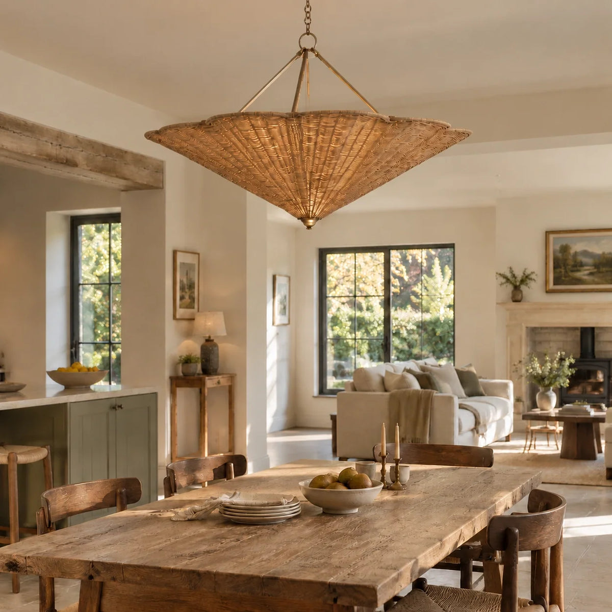 Natural Rattan Inverted Cone Shade Chandelier