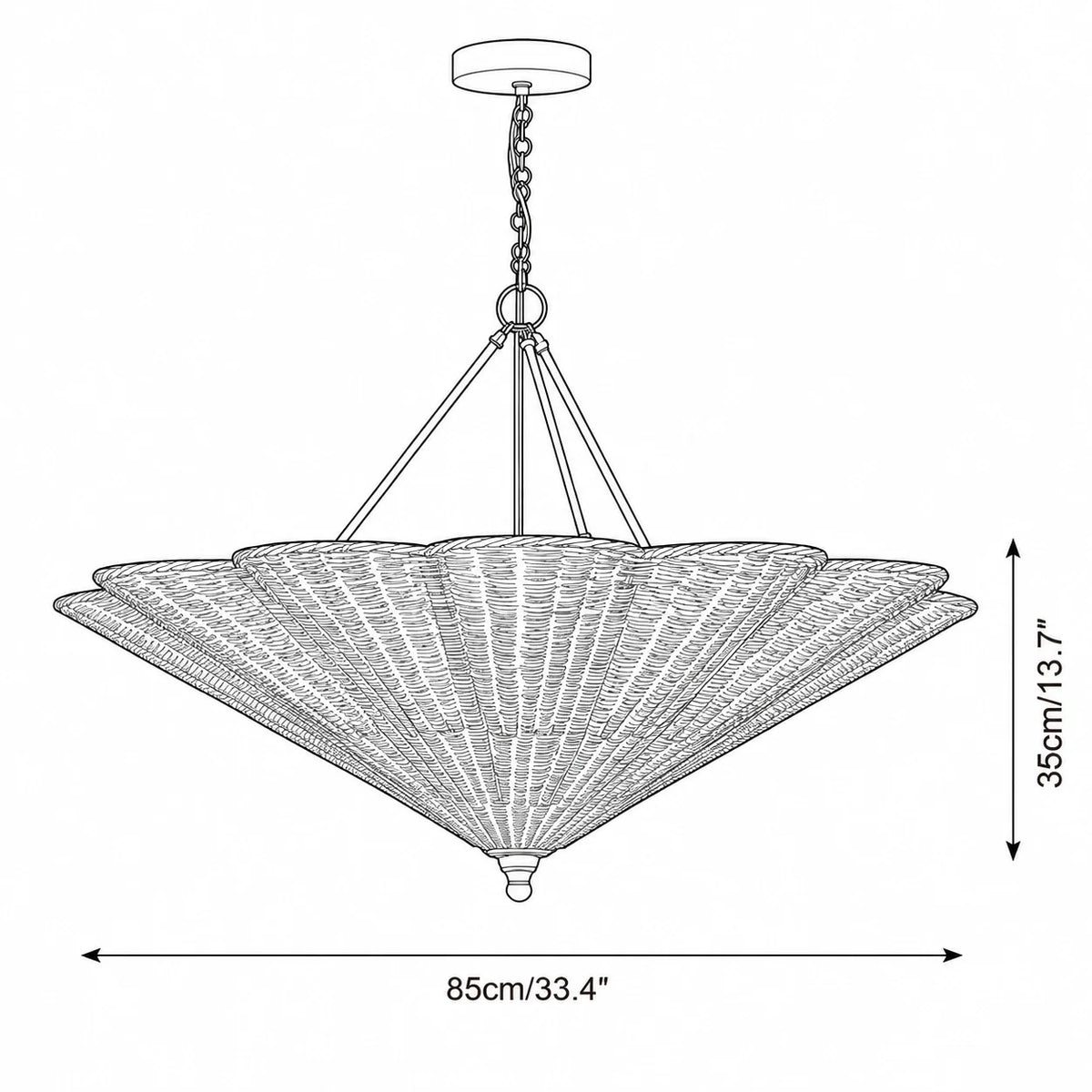 Natural Rattan Inverted Cone Shade Chandelier
