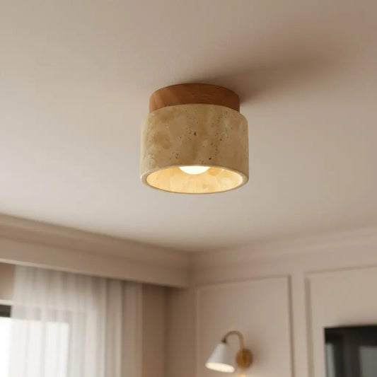 Natural Stone Cylinder Travertine Ceiling Light