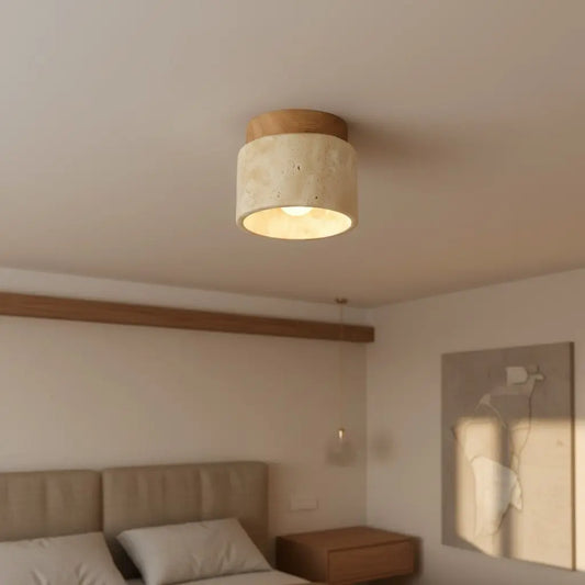 Natural Stone Cylinder Travertine Ceiling Light