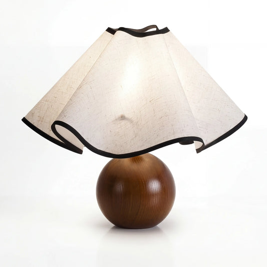 Natural Style Walnut Wood Base Table Lamp with Wave-Shaped Fabric Lampshade