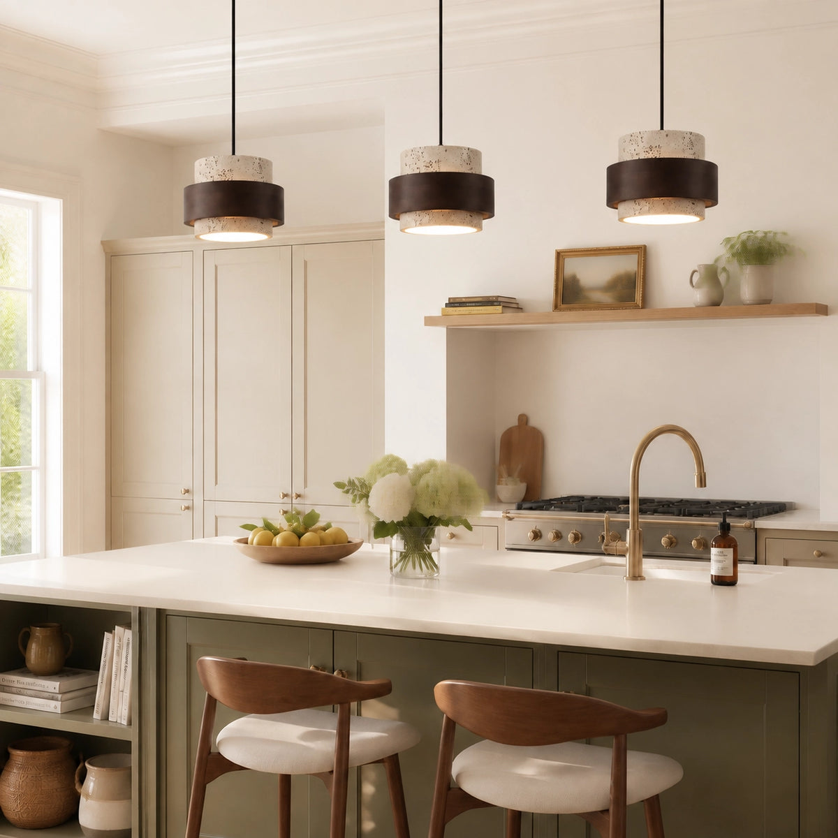 Natural Wooden Travertine Walnut Cylinder Pendant Light