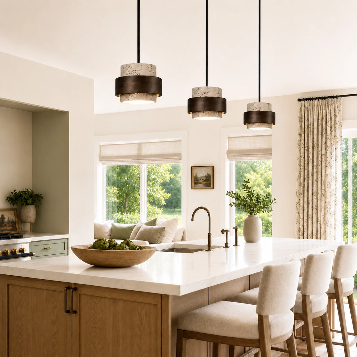 Natural Wooden Travertine Walnut Cylinder Pendant Light