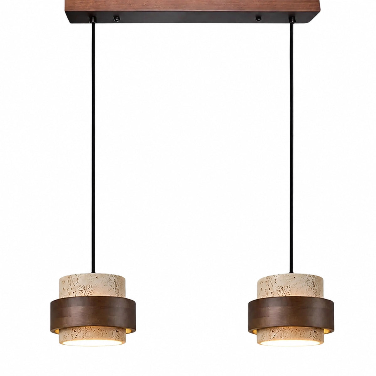 Natural Wooden Travertine Walnut Cylinder Pendant Light