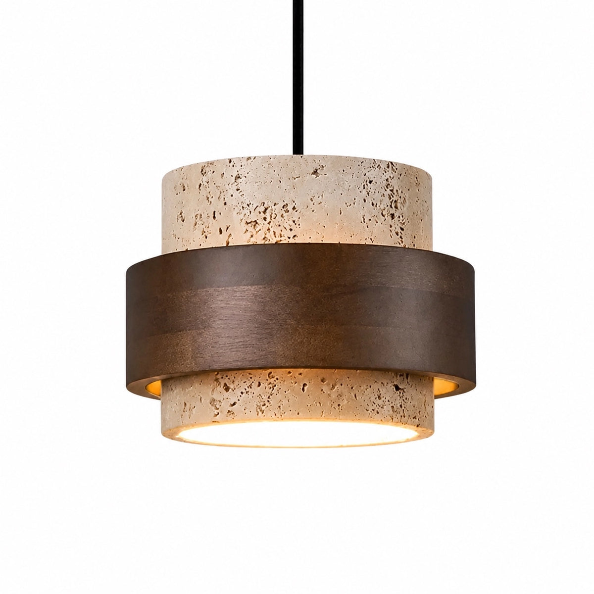 Natural Wooden Travertine Walnut Cylinder Pendant Light