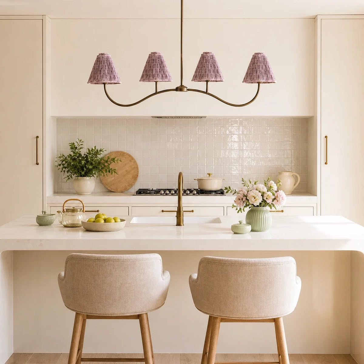 Retro 4-Light Pleated Fabric Kitchen Island Chandelier