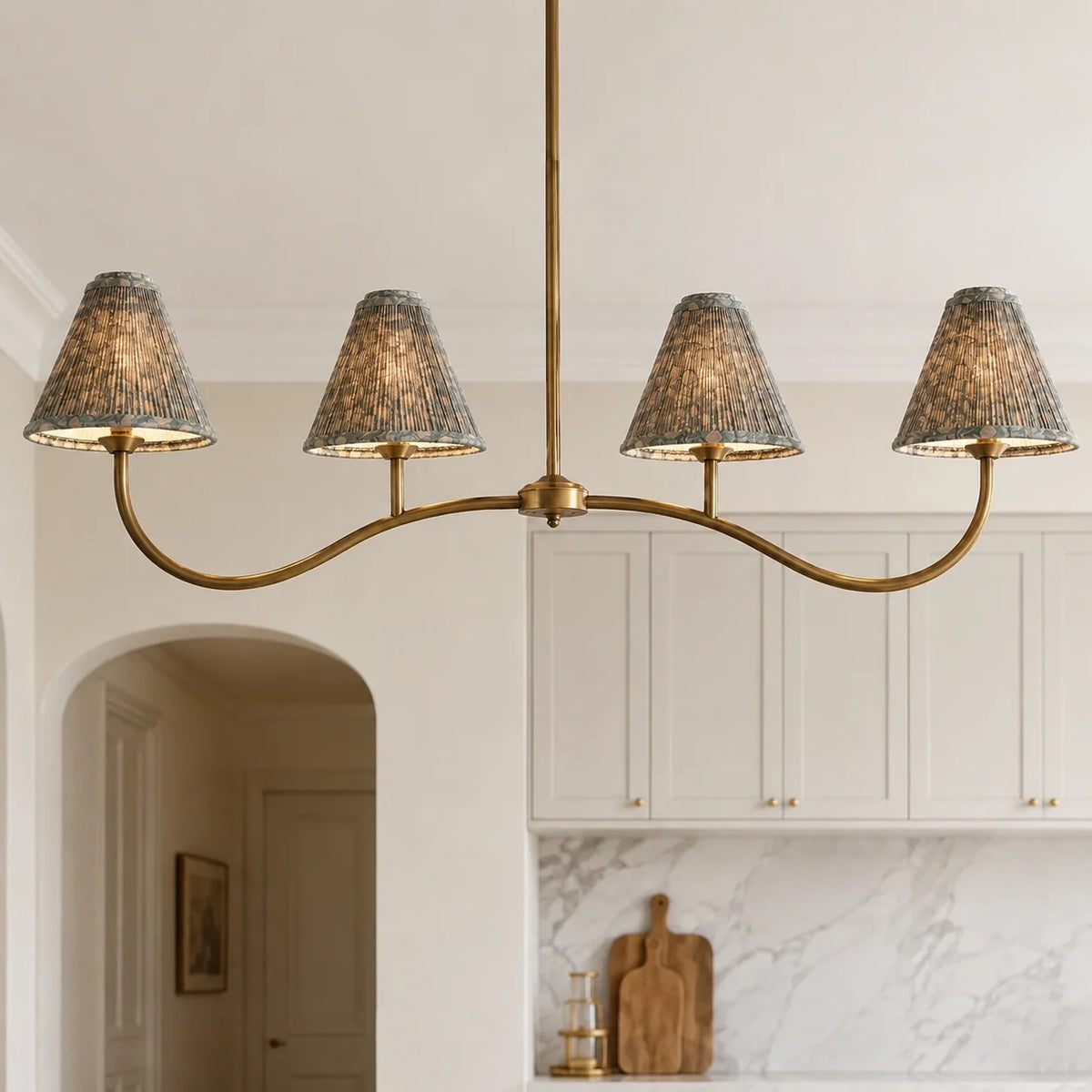 Retro 4-Light Pleated Fabric Kitchen Island Chandelier