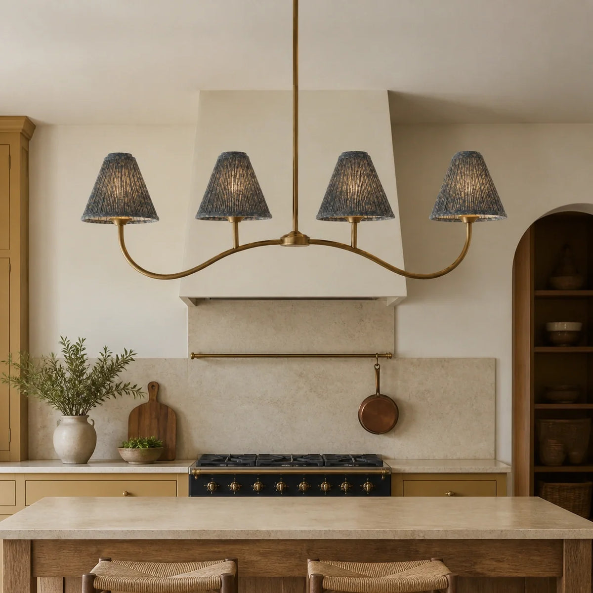 Retro 4-Light Pleated Fabric Kitchen Island Chandelier