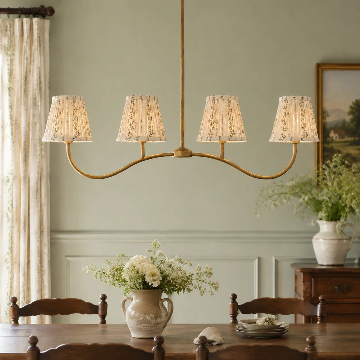 Retro 4-Light Pleated Fabric Kitchen Island Chandelier