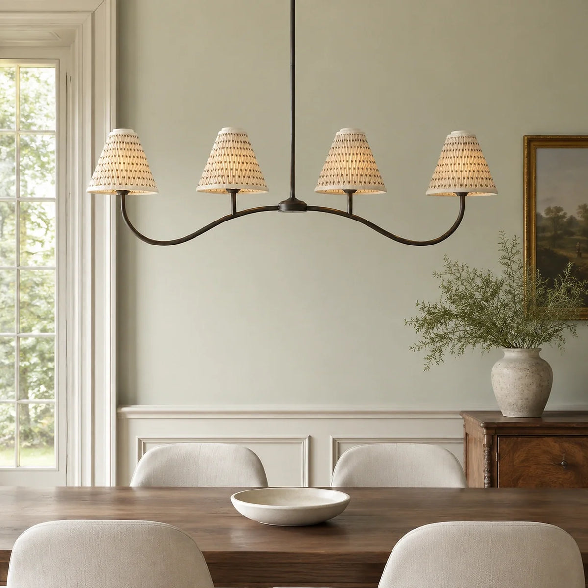 Retro 4-Light Pleated Fabric Kitchen Island Chandelier