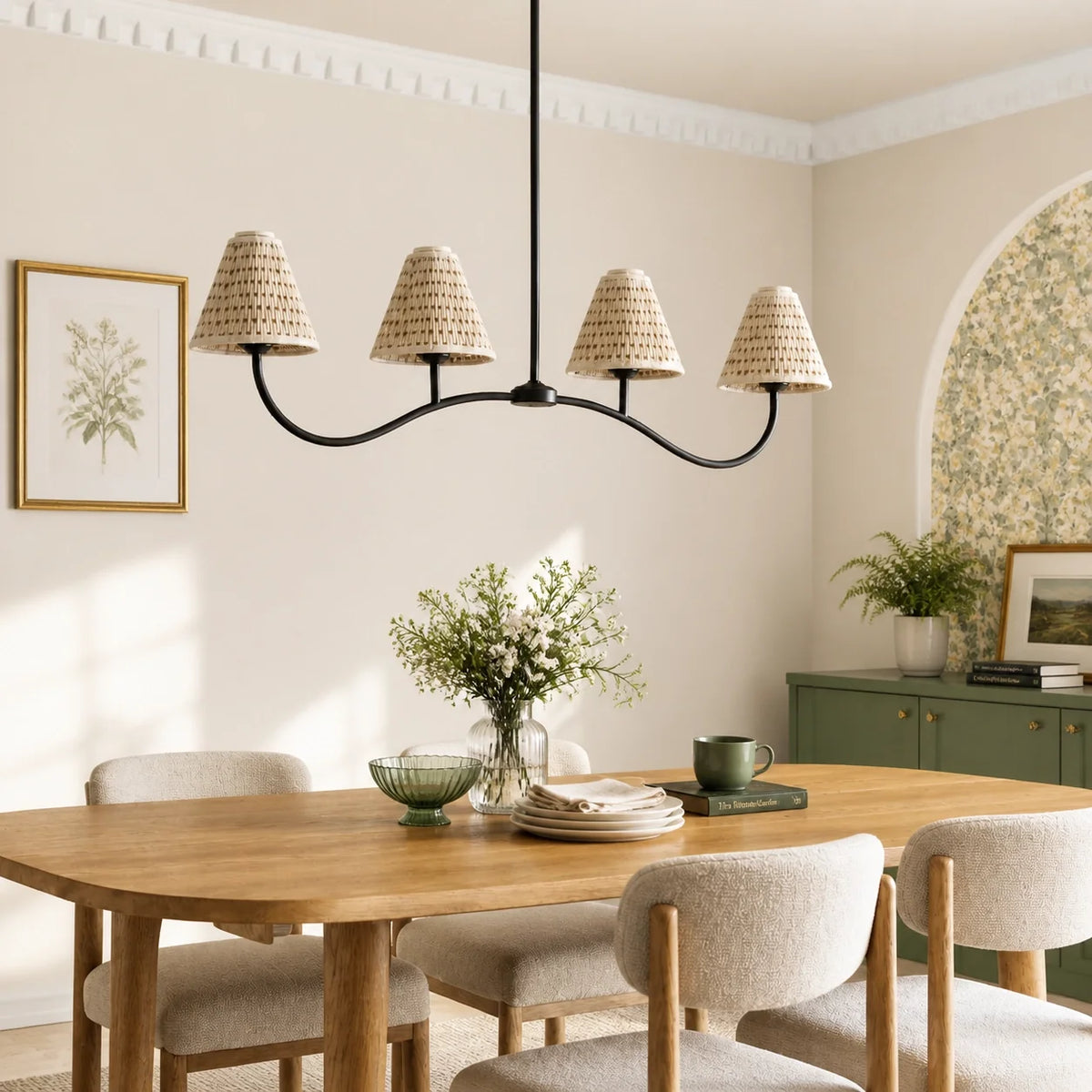 Retro 4-Light Pleated Fabric Kitchen Island Chandelier