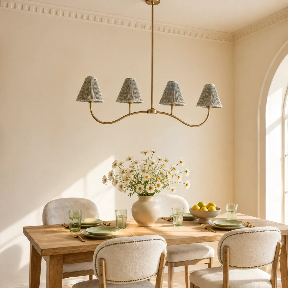 Retro 4-Light Pleated Fabric Kitchen Island Chandelier