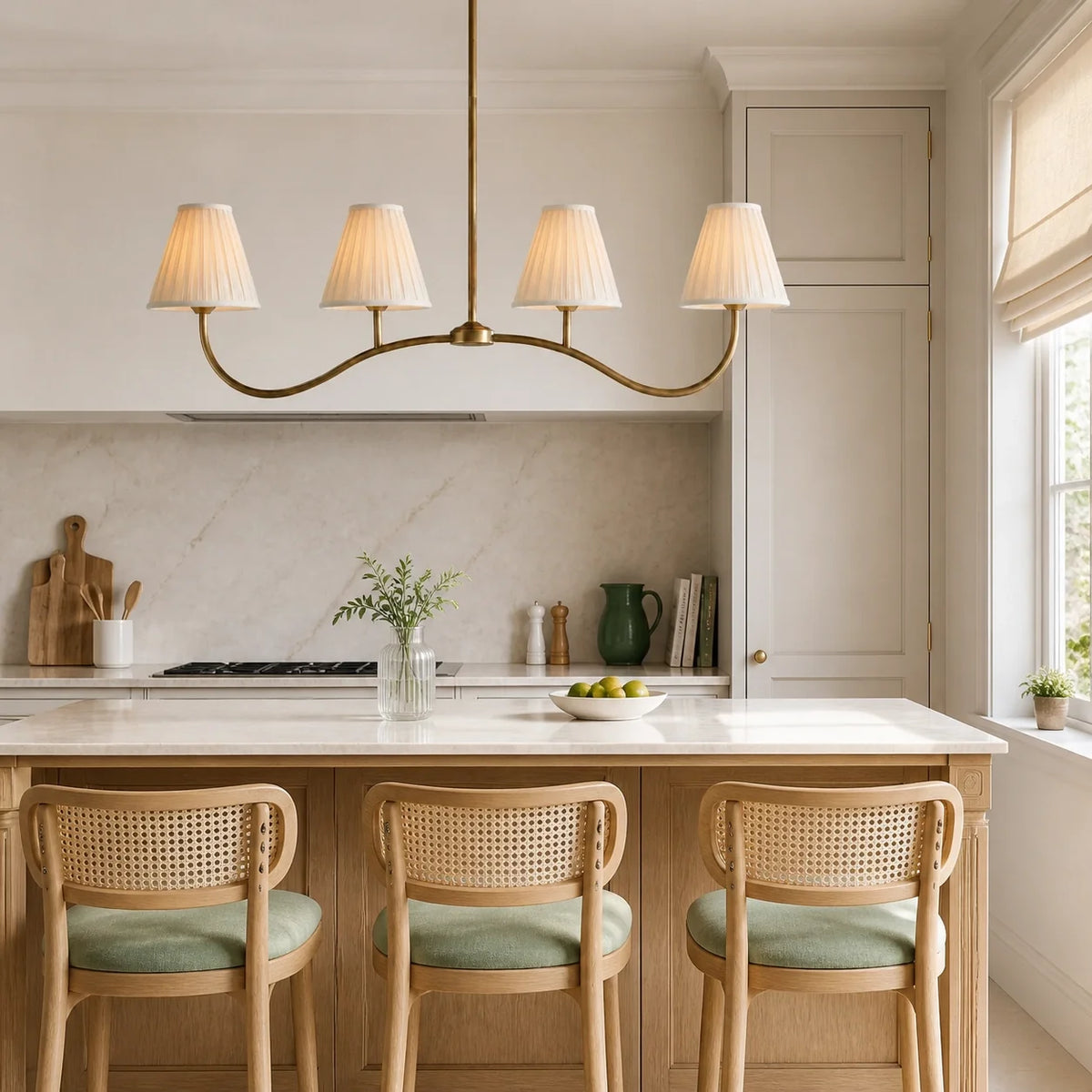 Retro 4-Light Pleated Fabric Kitchen Island Chandelier