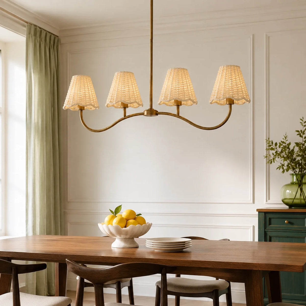 Retro 4-Light Pleated Fabric Kitchen Island Chandelier