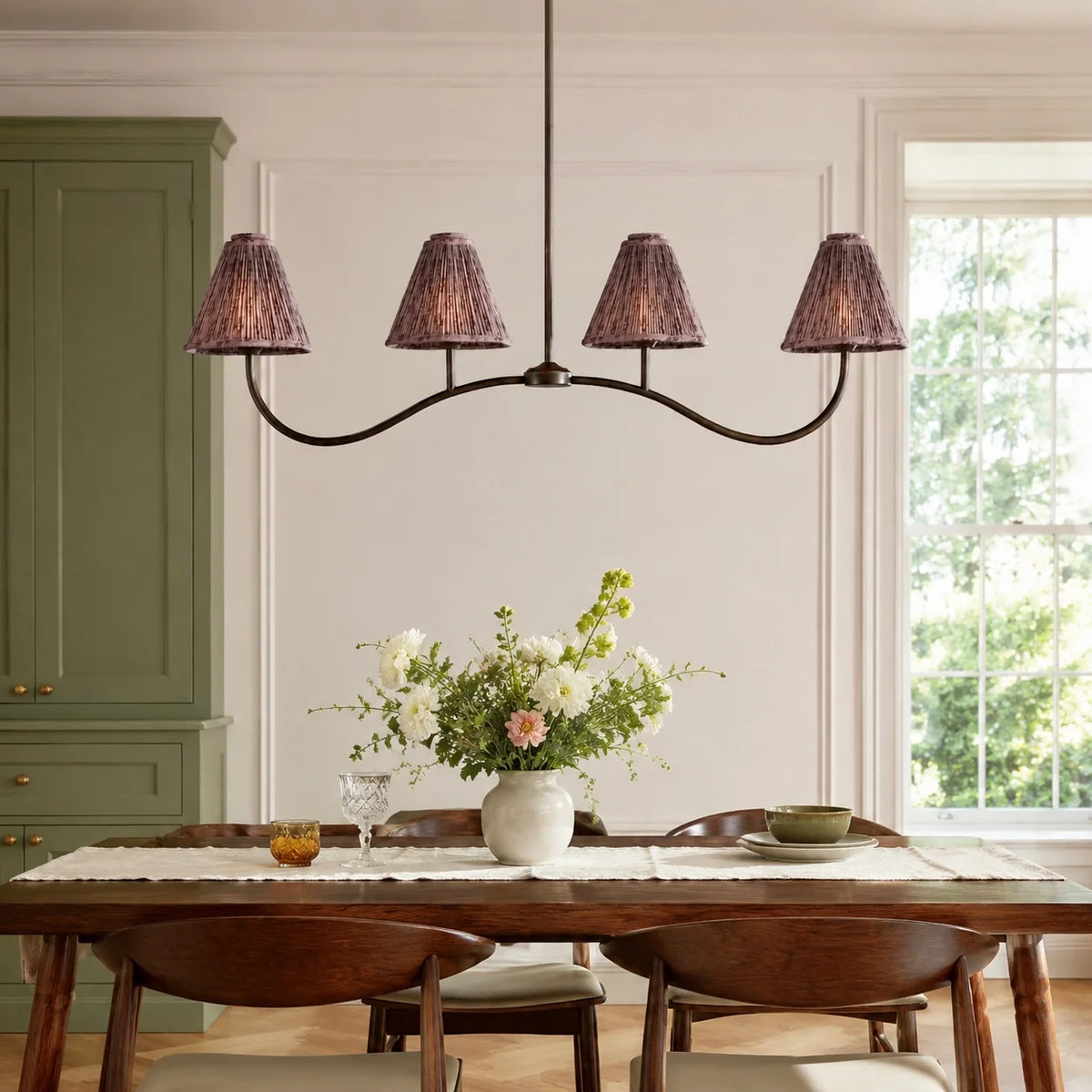 Retro 4-Light Pleated Fabric Kitchen Island Chandelier