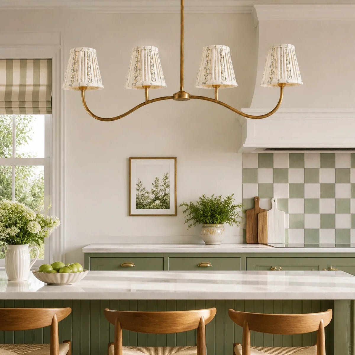 Retro 4-Light Pleated Fabric Kitchen Island Chandelier