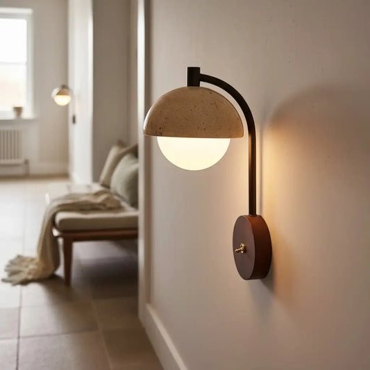 Retro Wabi-Sabi Travertine Half-Dome Wall Light