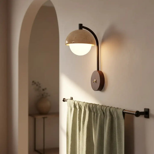 Retro Wabi-Sabi Travertine Half-Dome Wall Light
