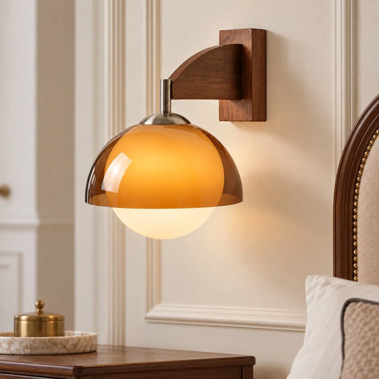 Elwin Retro Amber Glass Dome Wall Light