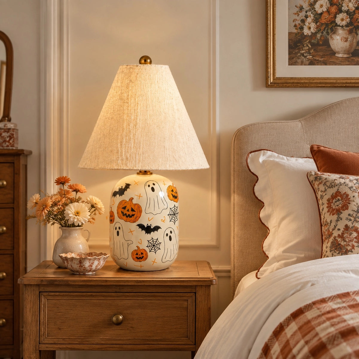 Retro Ceramic Table Lamp with Linen Shade
