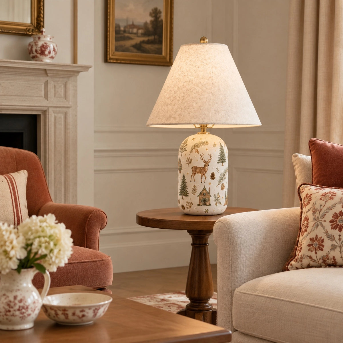 Retro Ceramic Table Lamp with Linen Shade