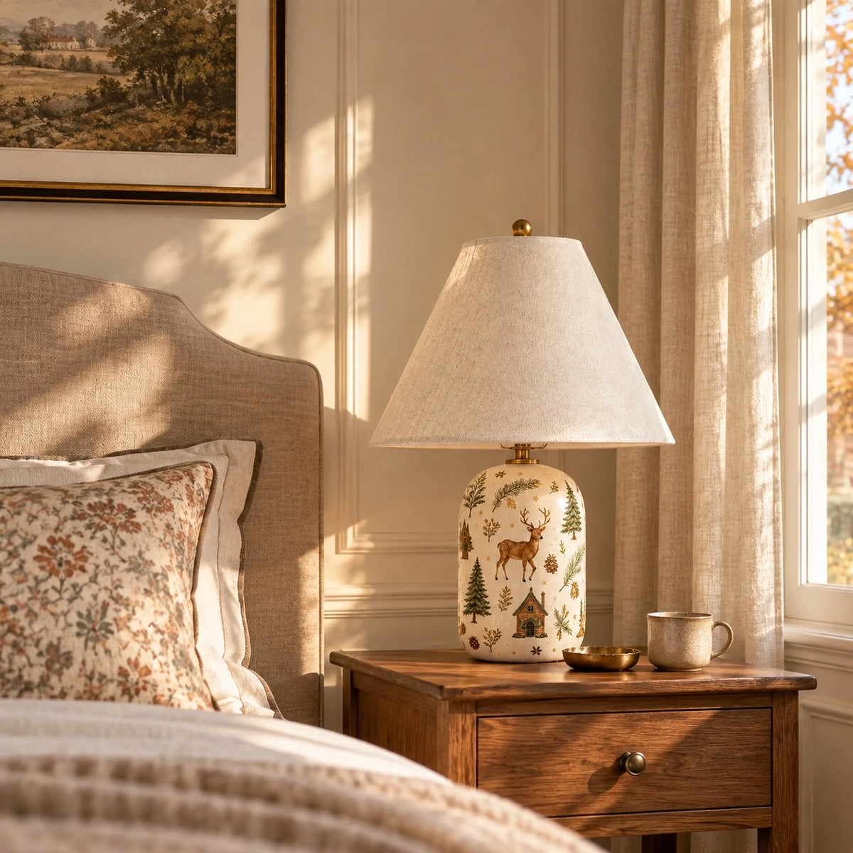 Retro Ceramic Table Lamp with Linen Shade
