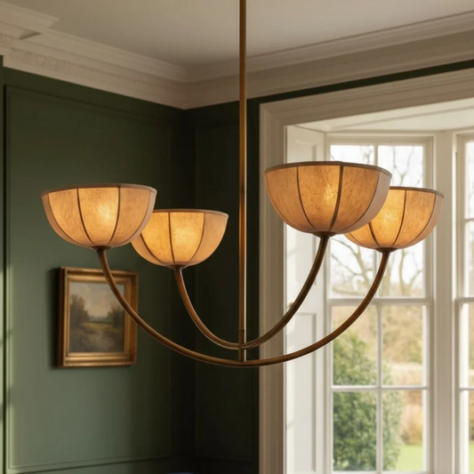 Retro Four-Light Brass Linen Chandelier
