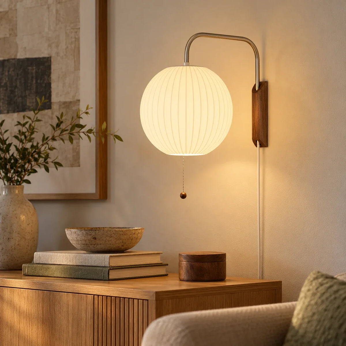 scene living globe | Modern ribbed walnut wall light