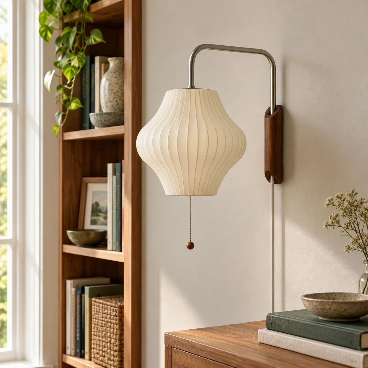 scene reading waisted | Modern ribbed walnut wall light