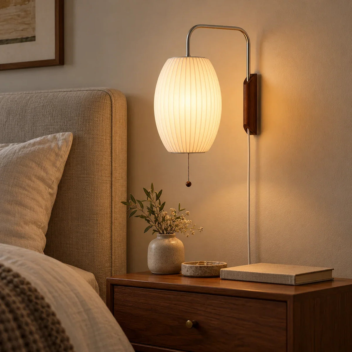 scene bedside tall | Modern ribbed walnut wall light