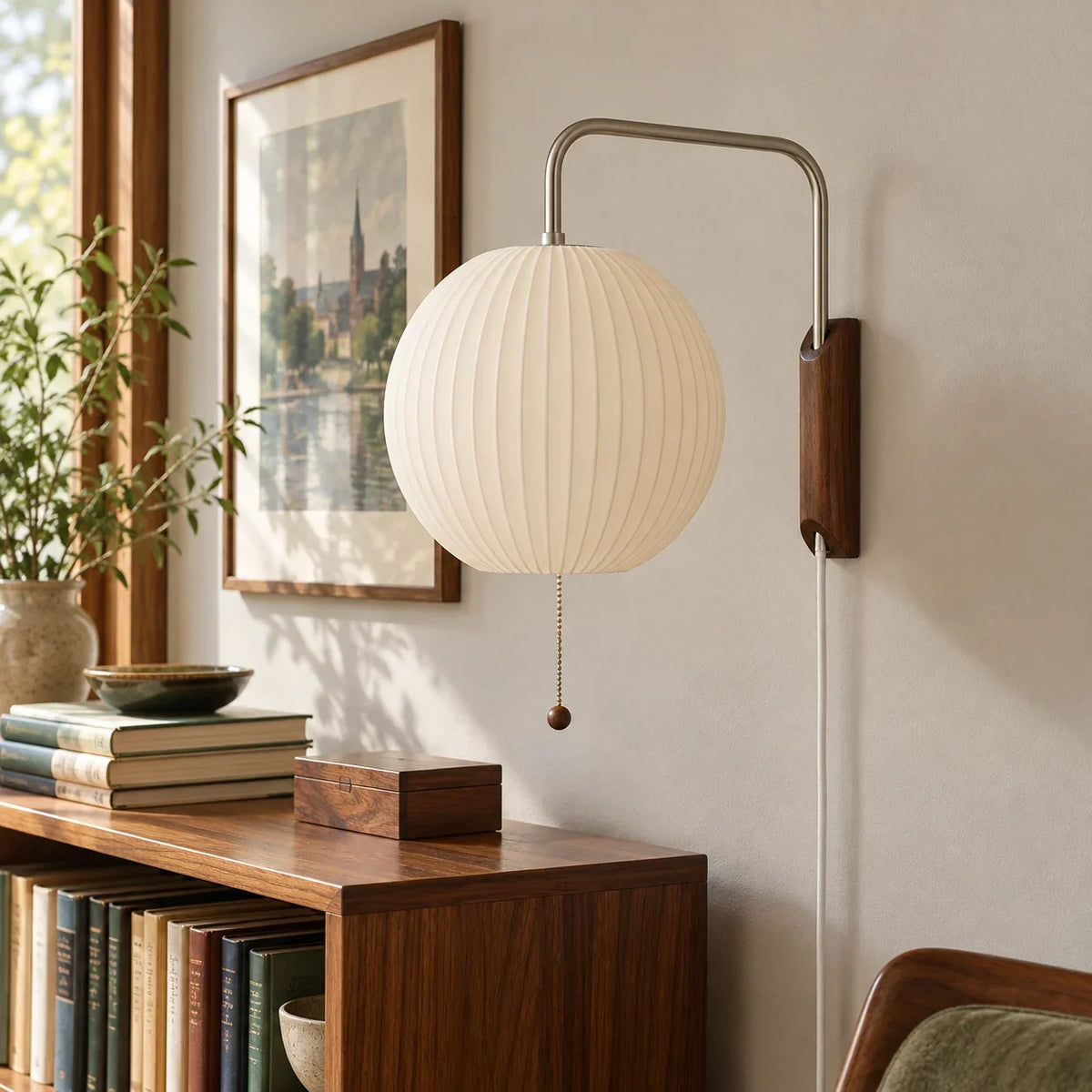 scene study globe | Modern ribbed walnut wall light