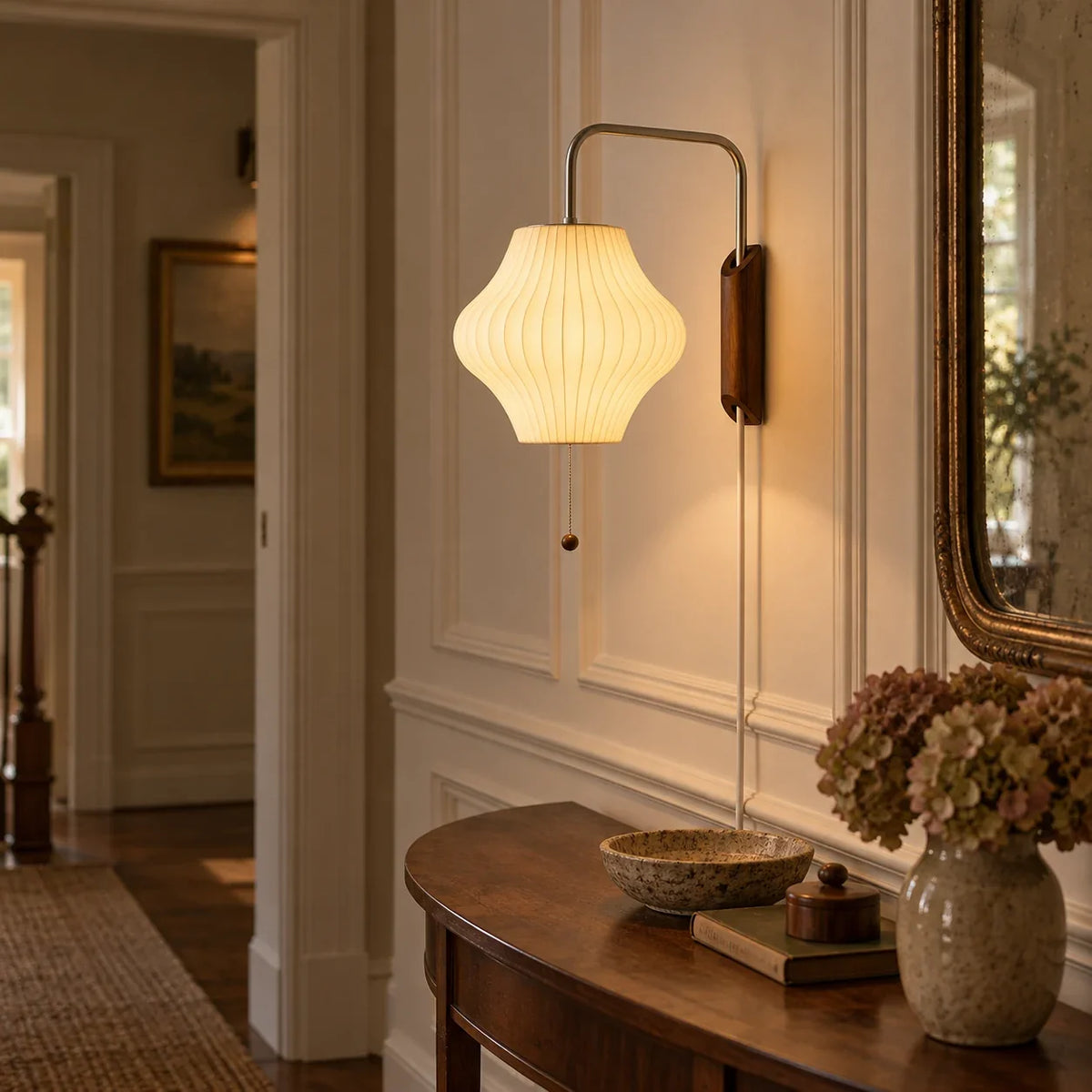 scene hall waisted | Modern ribbed walnut wall light