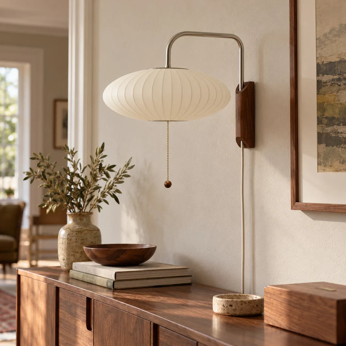 scene living wide | Modern ribbed walnut wall light