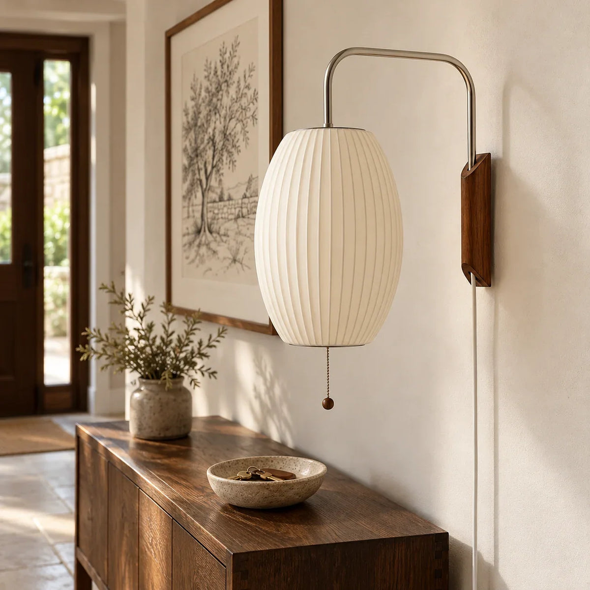 scene entry tall | Modern ribbed walnut wall light