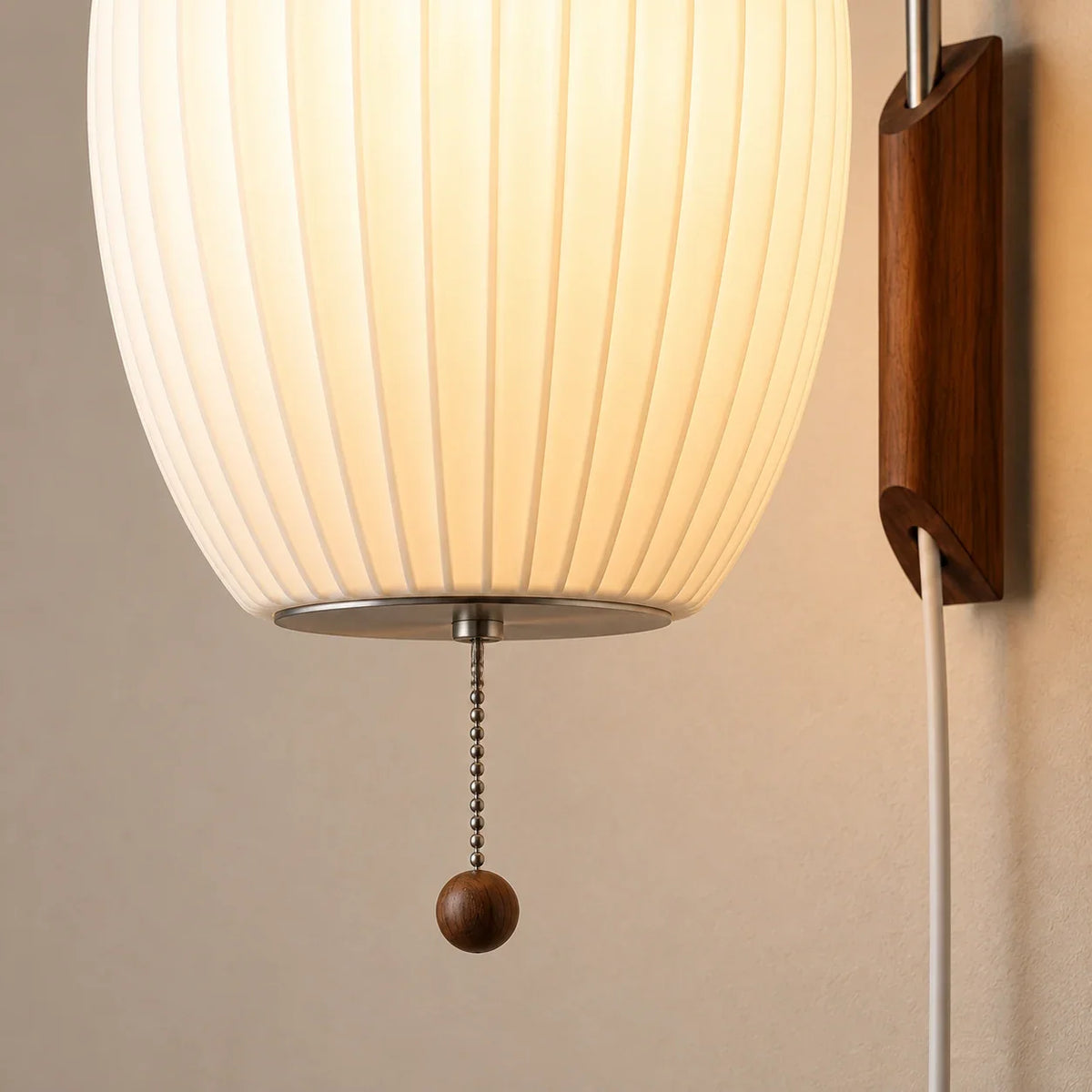 detail pull chain | Modern ribbed walnut wall light