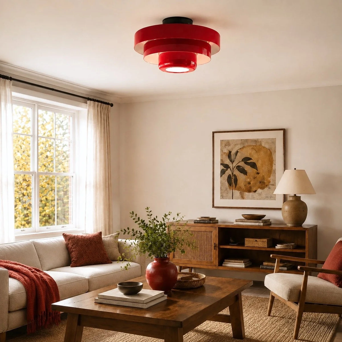 Bauhaus Round Three-Tier Colourful Flush-Mount Ceiling Light