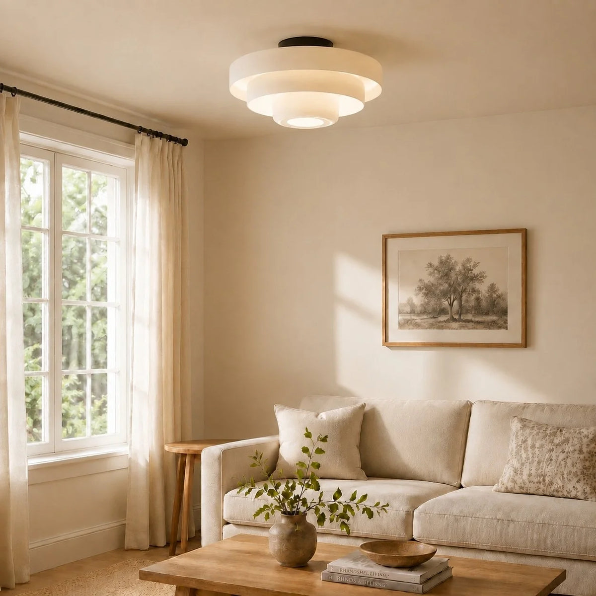 Bauhaus Round Three-Tier Colourful Flush-Mount Ceiling Light