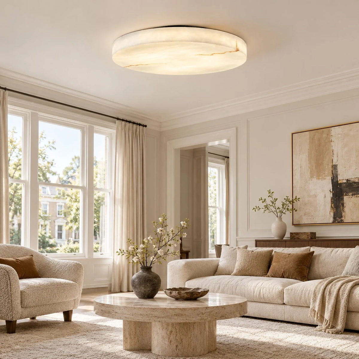 Runa Modern Round Resin Flush Mount Ceiling Light