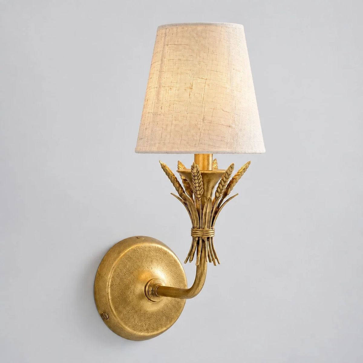 Rustic Botanical Antique Brass Wall Light with Linen Shade
