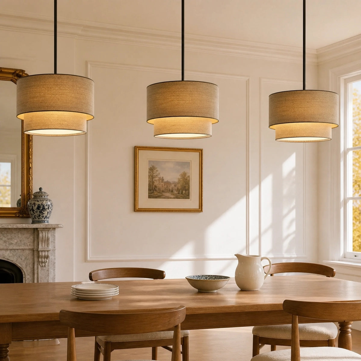 Rustic Fabric Linen Drum Pendant Light