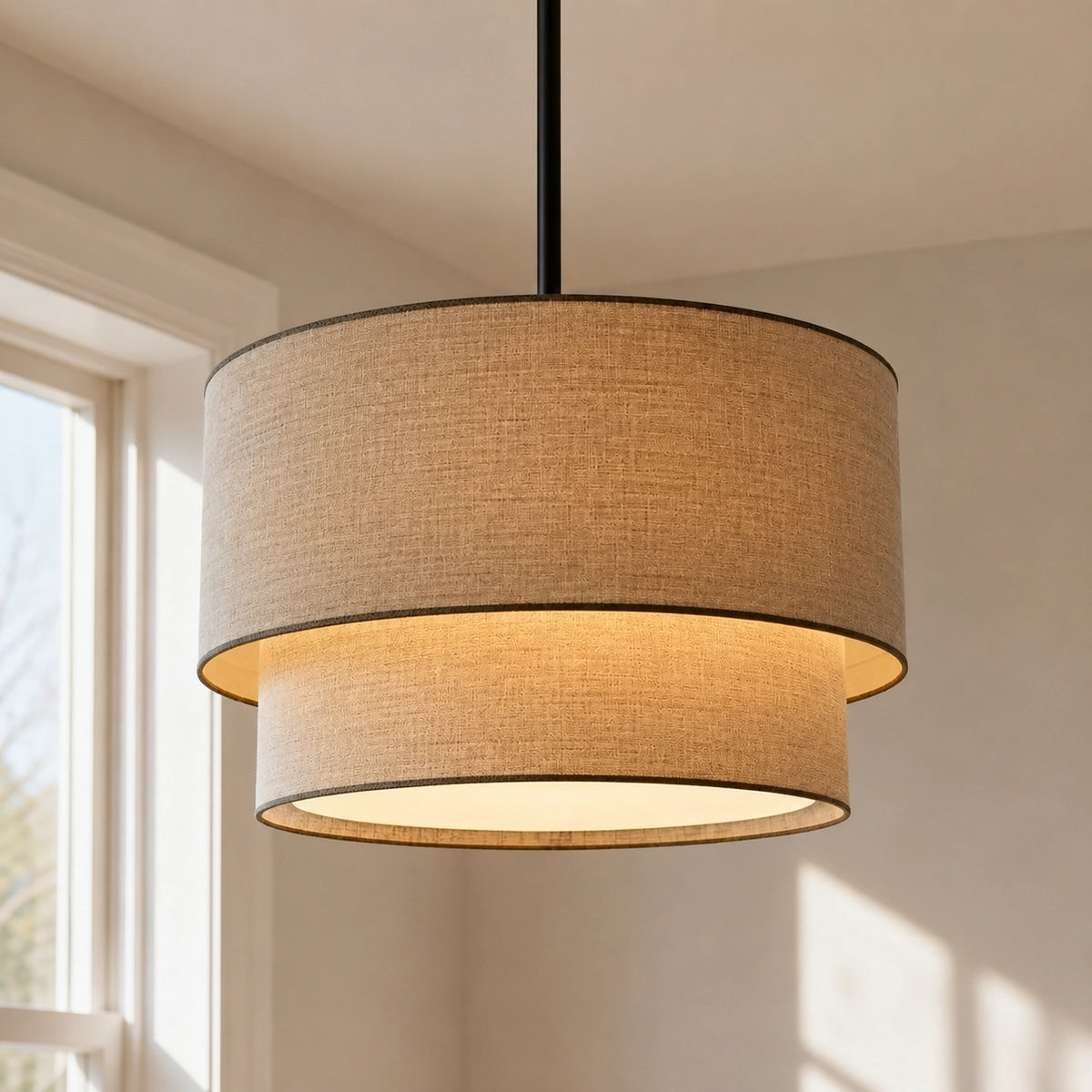 Rustic Fabric Linen Drum Pendant Light
