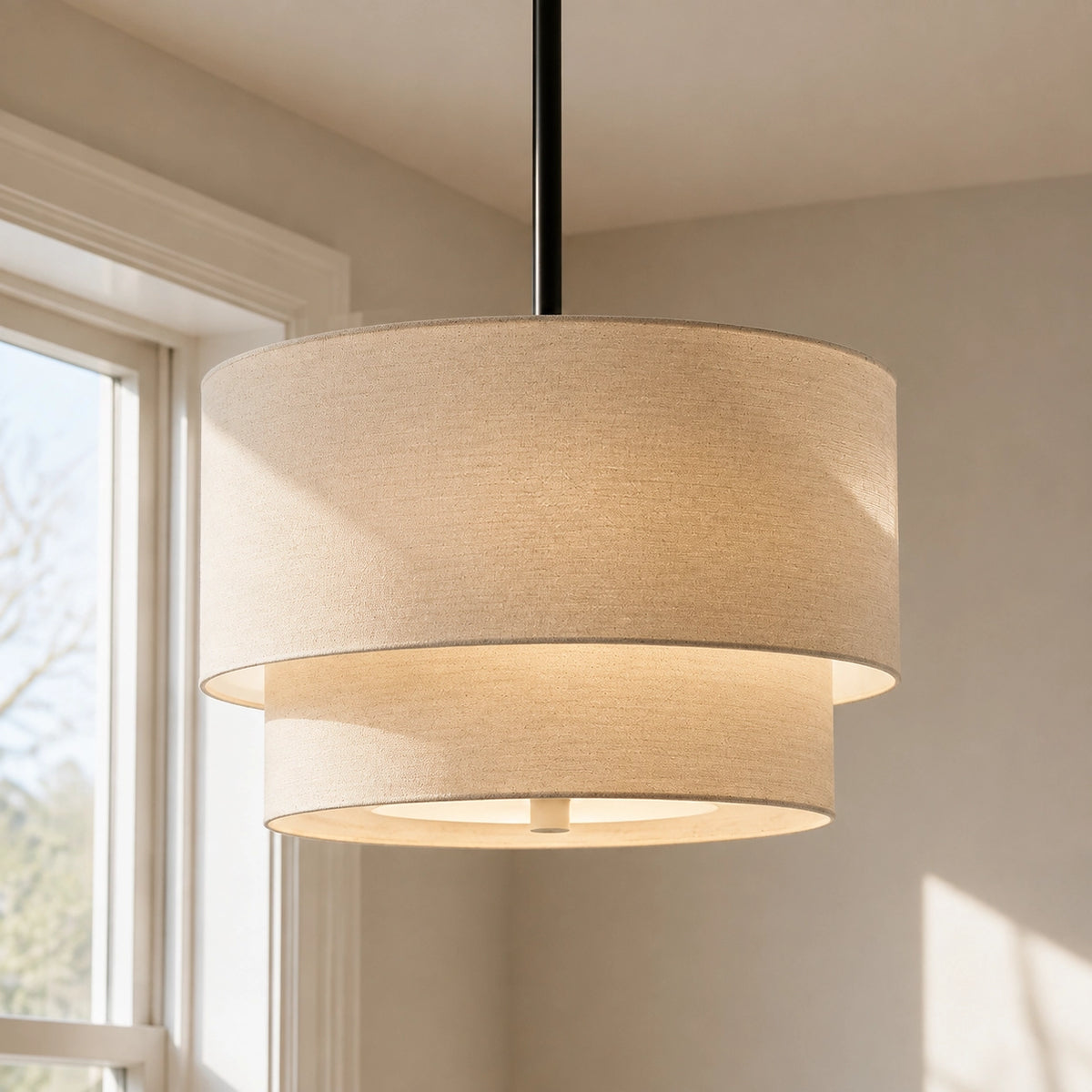 Rustic Fabric Linen Drum Pendant Light
