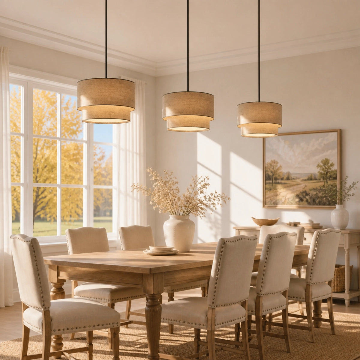 Rustic Fabric Linen Drum Pendant Light