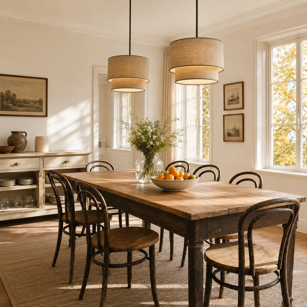 Rustic Fabric Linen Drum Pendant Light