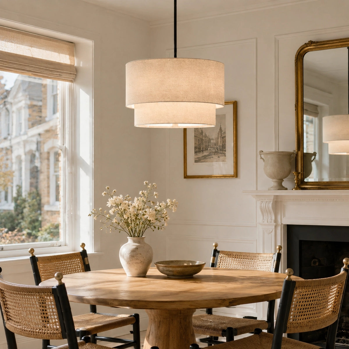 Rustic Fabric Linen Drum Pendant Light