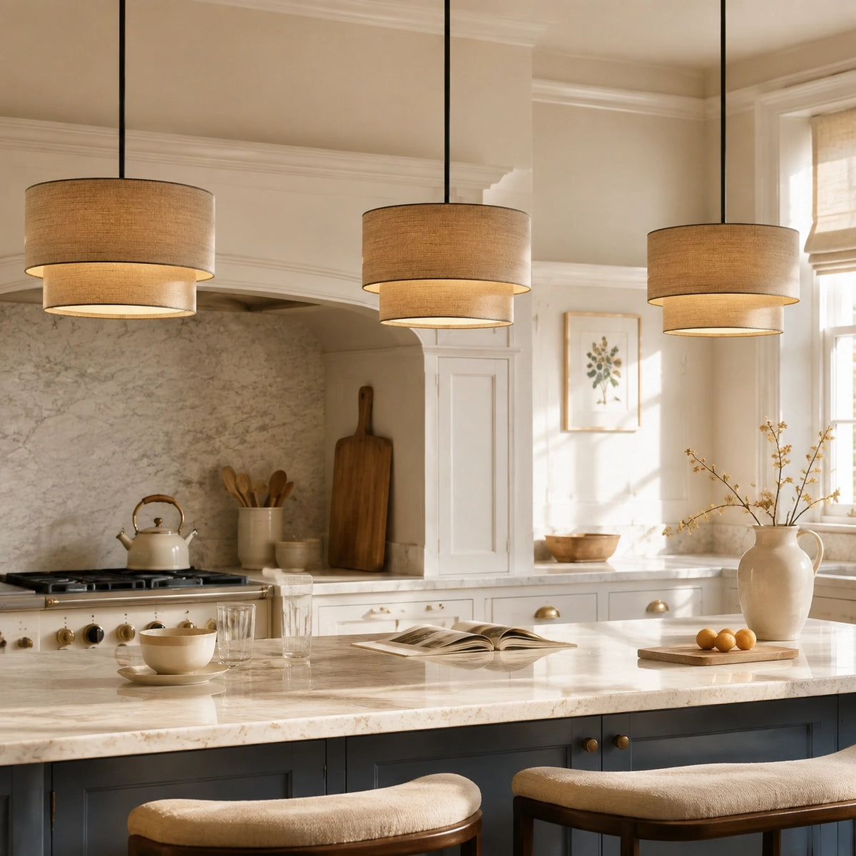 Rustic Fabric Linen Drum Pendant Light